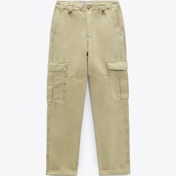 NWT ZARA WIDE LEG MID RISE LOOSE FIT PANTS Beige - Picture 5 of 11